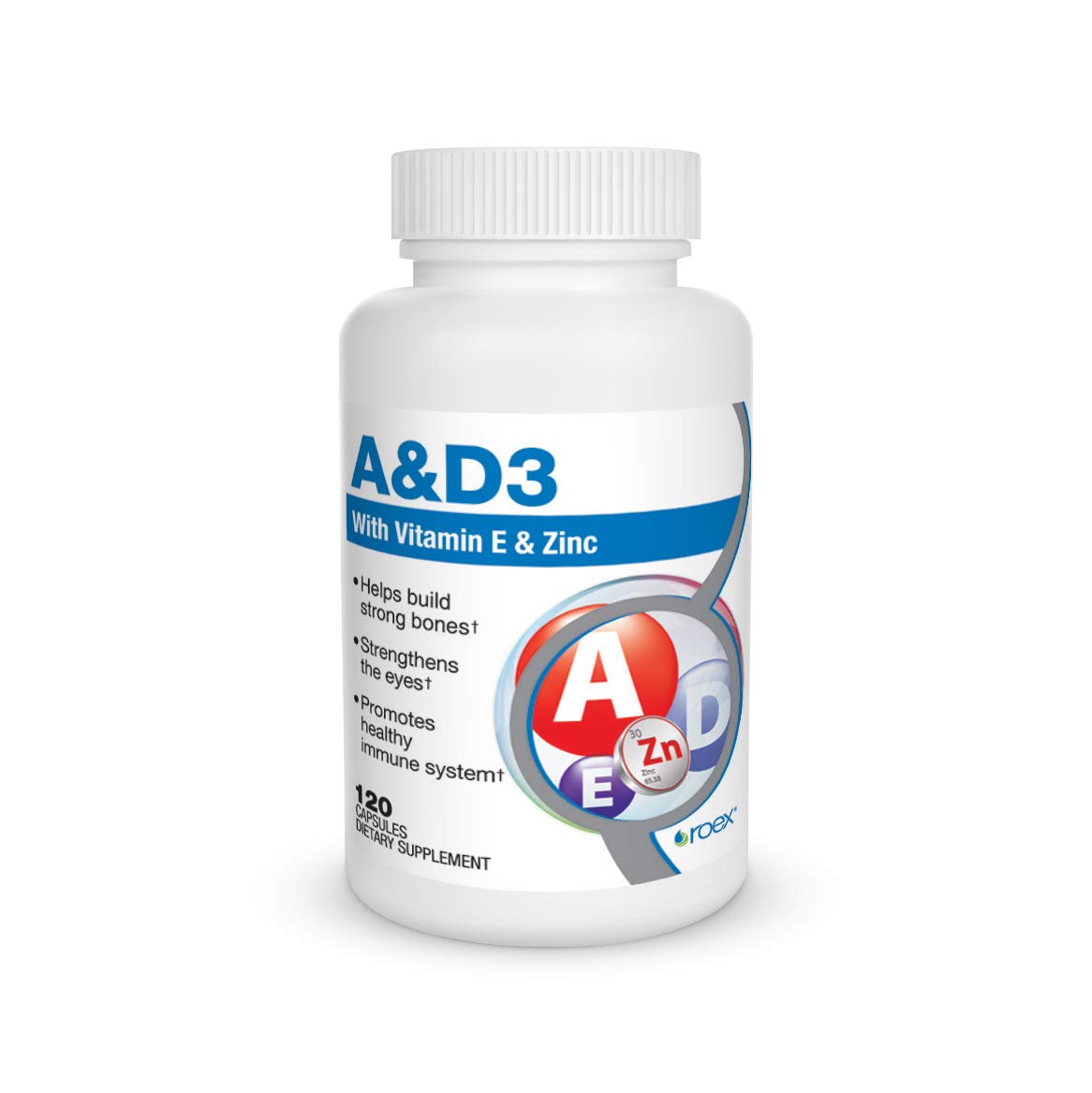 Roex Vitamin A and D Plus E bottle with 120-count label