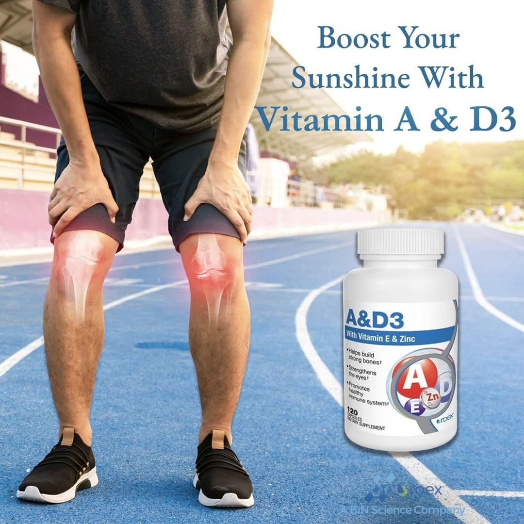 Roex Vitamin A and D Plus E packaging on white background