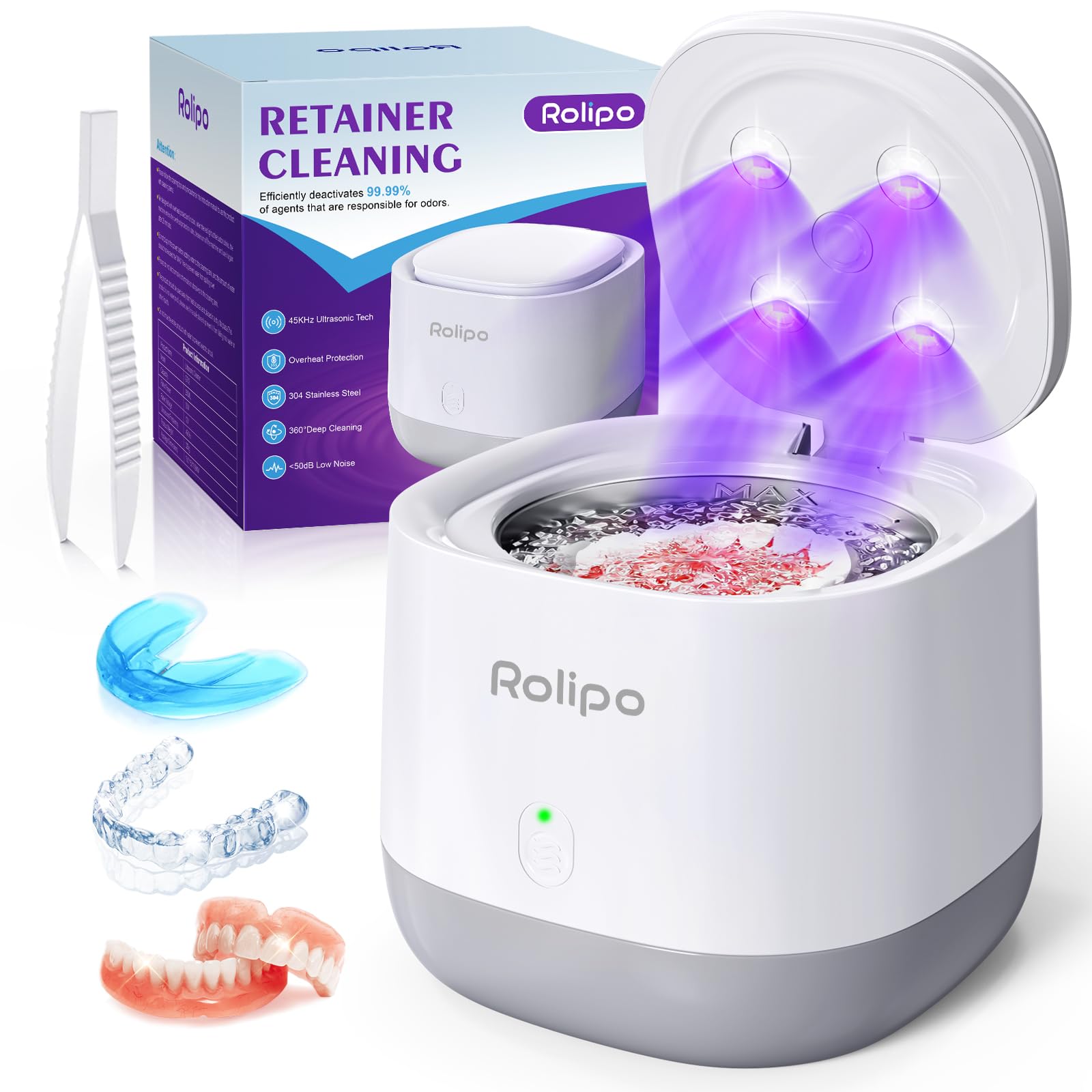 Rolipo Ultrasonic Retainer Cleaner 320ml front view with lid closed