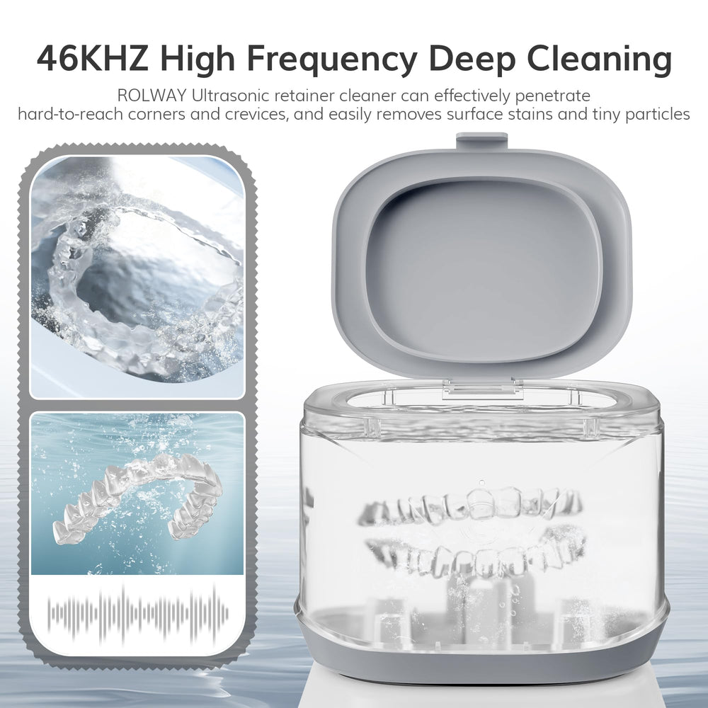 ROLWAY Ultrasonic Retainer Cleaner side view in white
