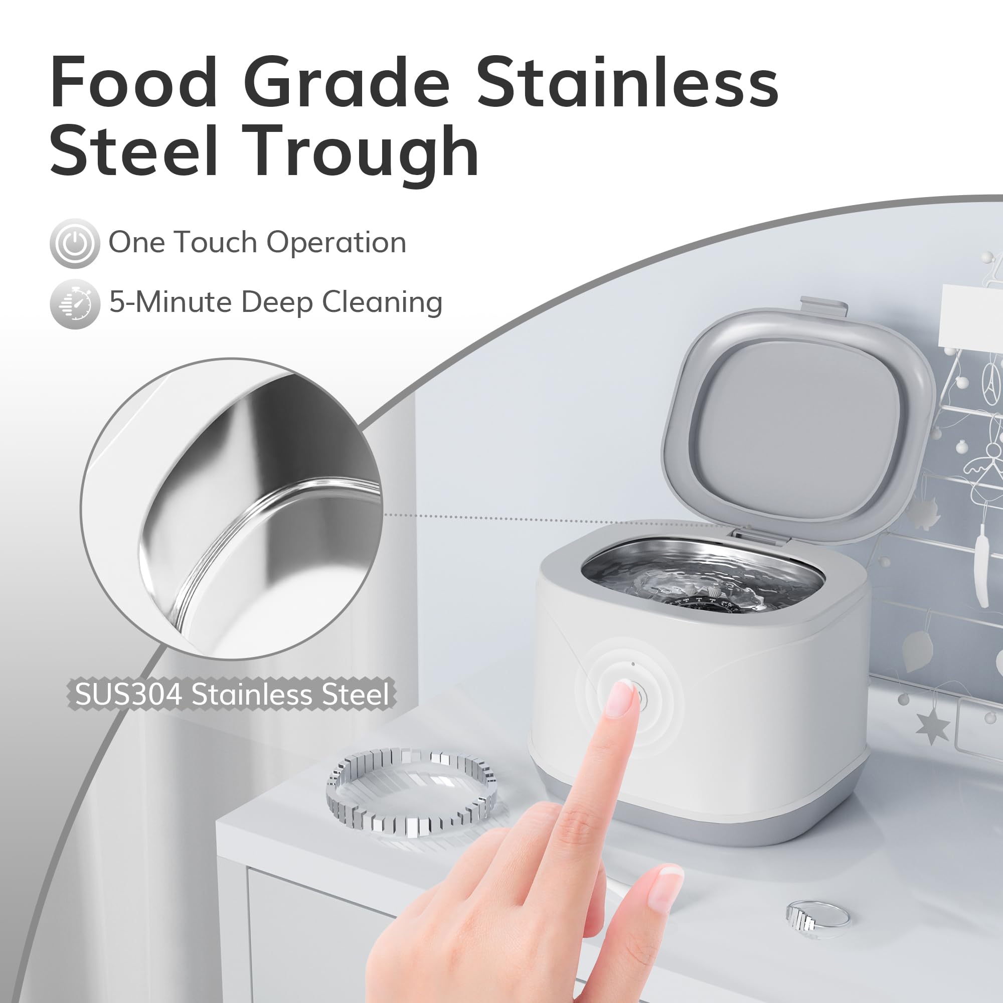 SUS304 stainless steel tank and non-slip feet of ROLWAY cleaner