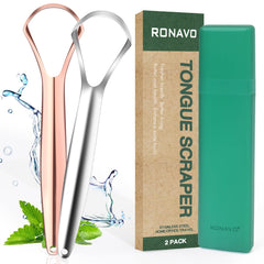 RONAVO Tongue Scraper – stainless steel, 2-pack, angled view