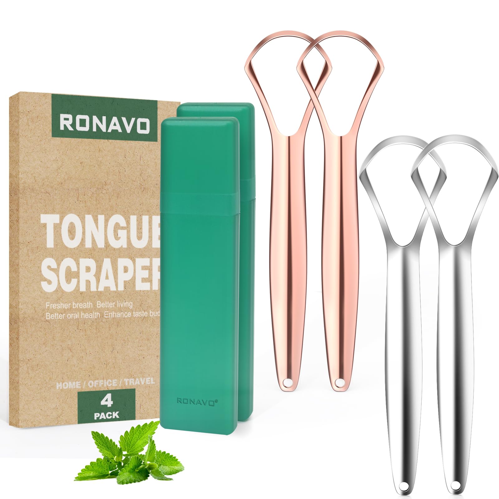 RONAVO Tongue Scraper 4-piece metal set
