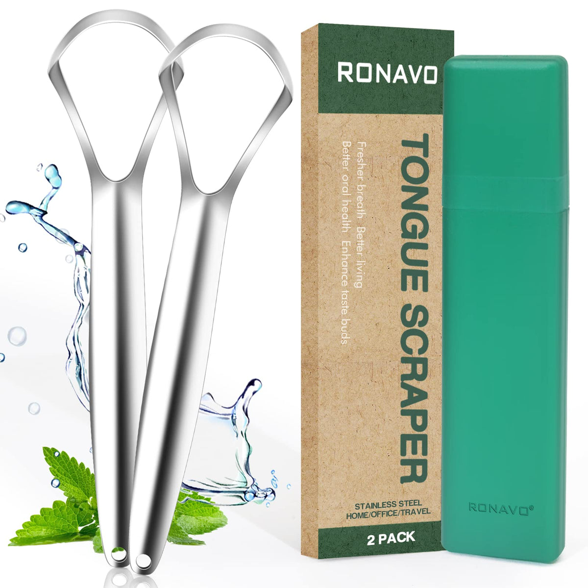 RONAVO Tongue Scraper 2 Pack front view
