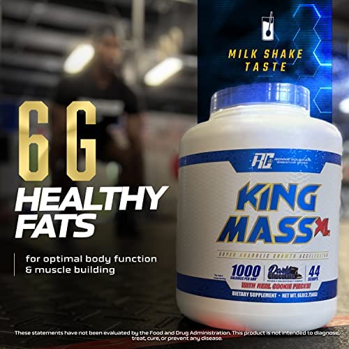 Chocolate flavor King Mass XL powder being mixed