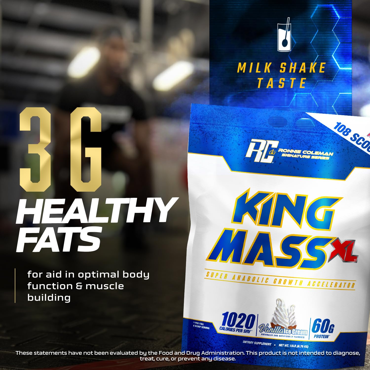 Open King Mass XL tub with powder dust around for rich mass gain fueling