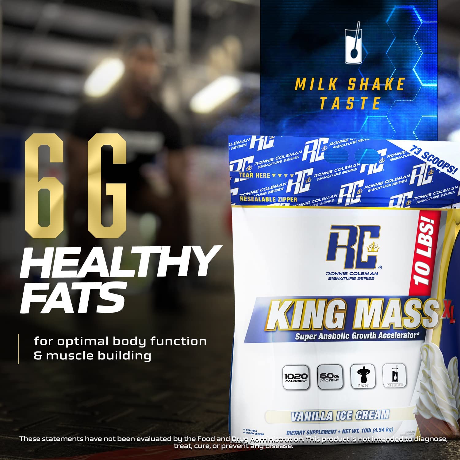 Ronnie Coleman Signature Series King Mass XL dark chocolate shake poured after training for a satisfying calorie-dense option.