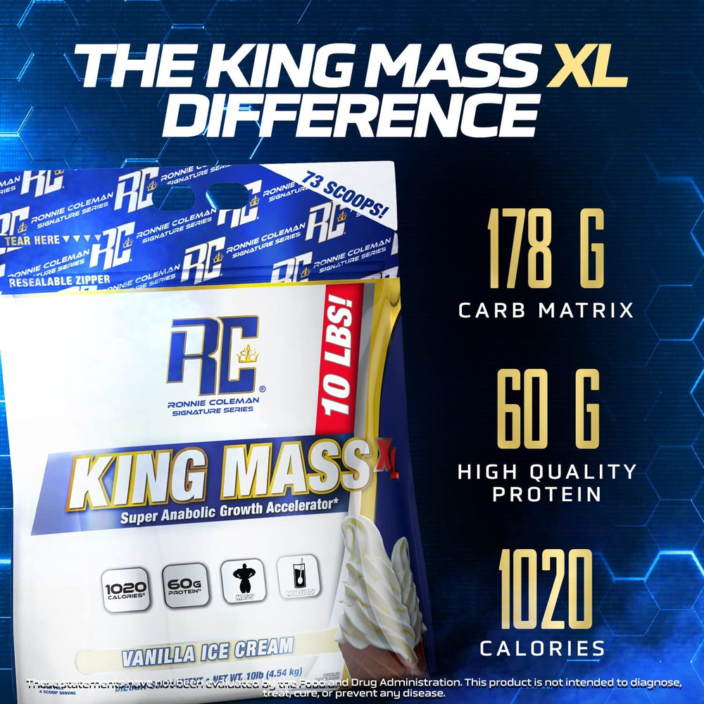 Ronnie Coleman Signature Series King Mass XL shaker preparing a nutrient-dense shake after training.