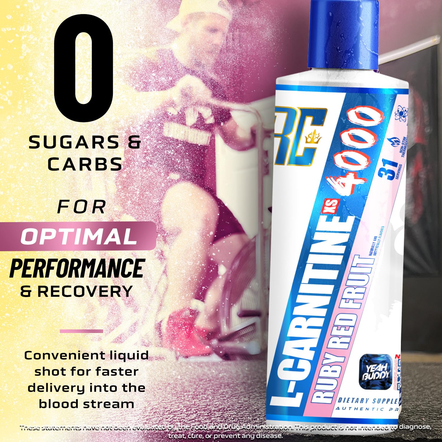 Ronnie Coleman Signature Series L-Carnitine XS 4000 Liquid close-up bottle emphasizes clean formula.