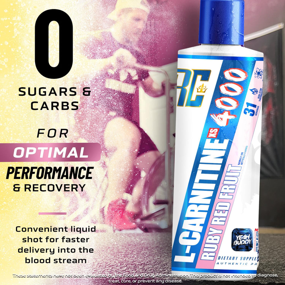 Ronnie Coleman Signature Series L-Carnitine XS 4000 Liquid close-up bottle emphasizes clean formula.