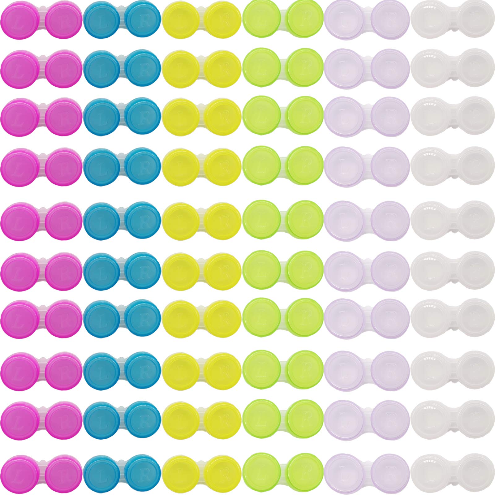 RONYOUNG 60PCS contact lens cases in six color options: pink, blue, green, yellow, white, purple