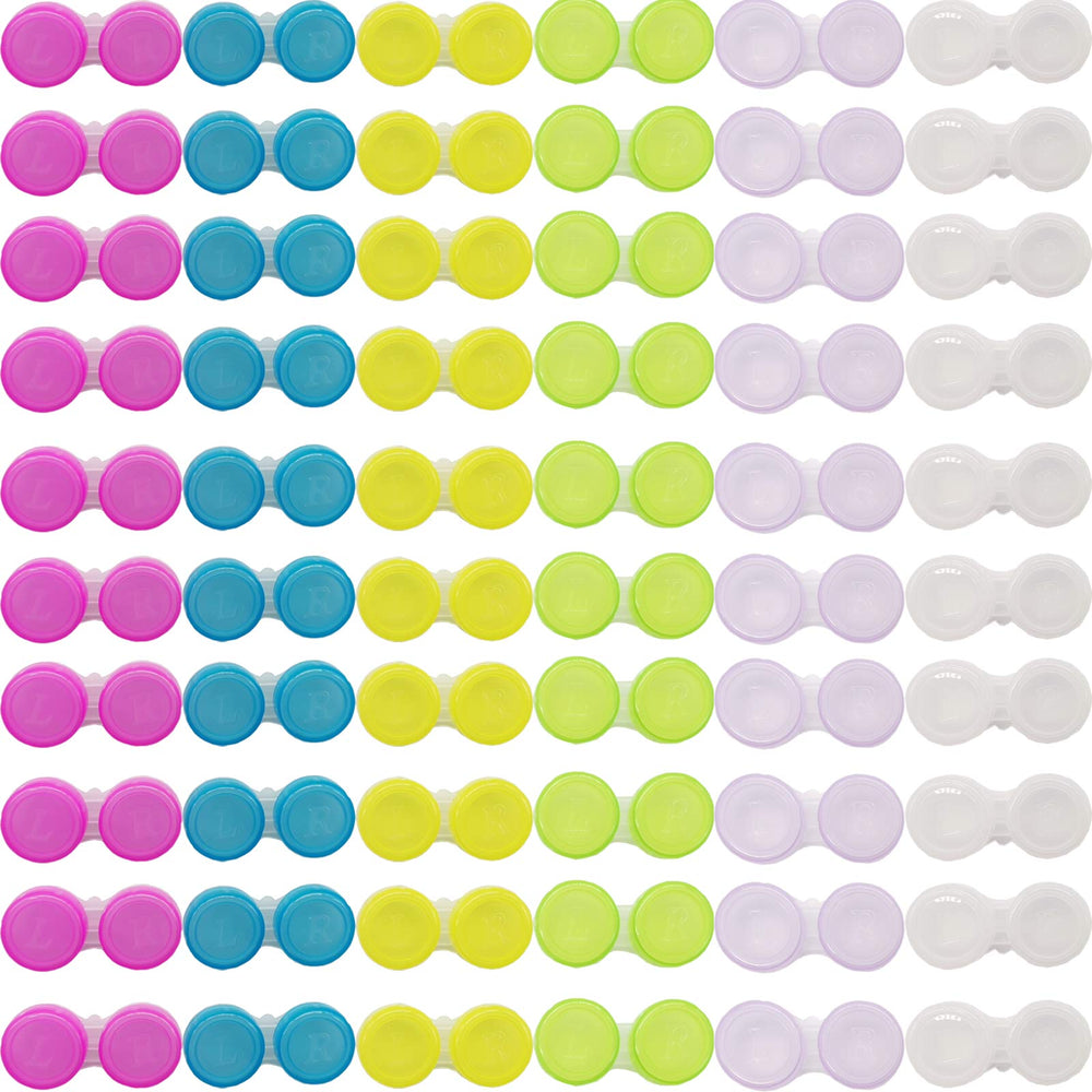 RONYOUNG 60PCS contact lens cases in six color options: pink, blue, green, yellow, white, purple