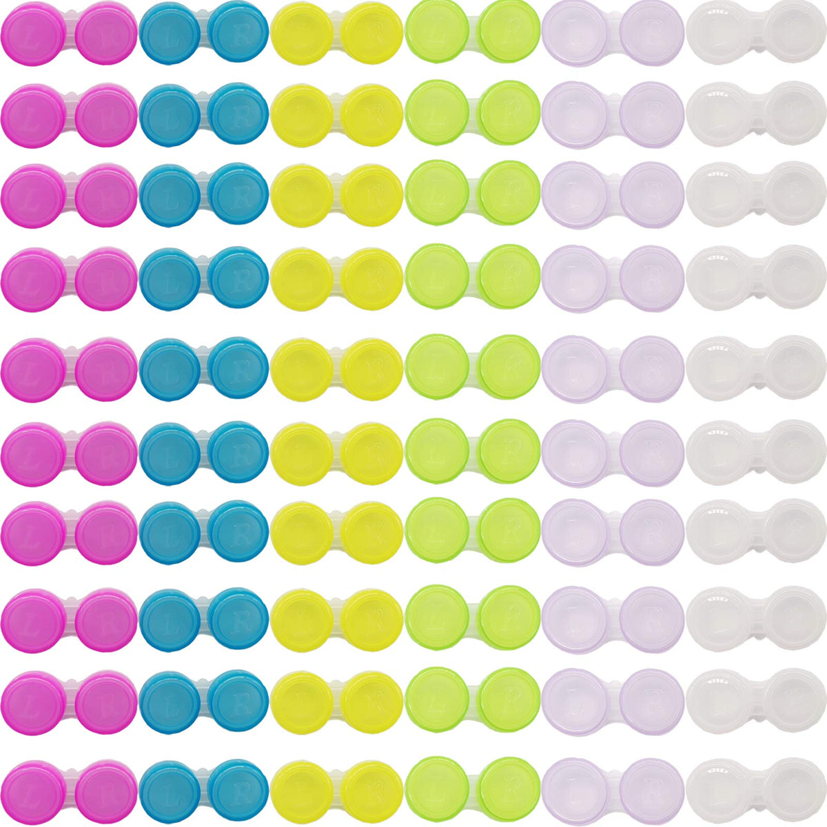 RONYOUNG 60PCS contact lens cases in six color options: pink, blue, green, yellow, white, purple