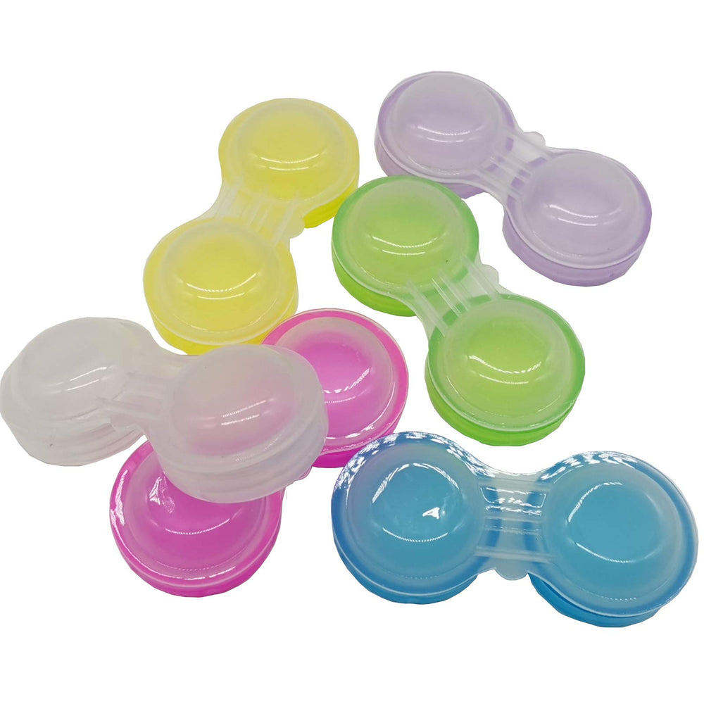 Close-up of screw-top contact lens case showing distinct L and R labels for left and right eyes