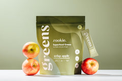 Close-up of greens powder blend showing baobab fiber and probiotics