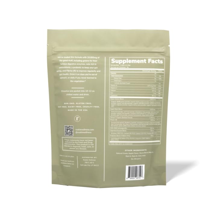 Rookie Wellness Greens + Superfoods packaging label