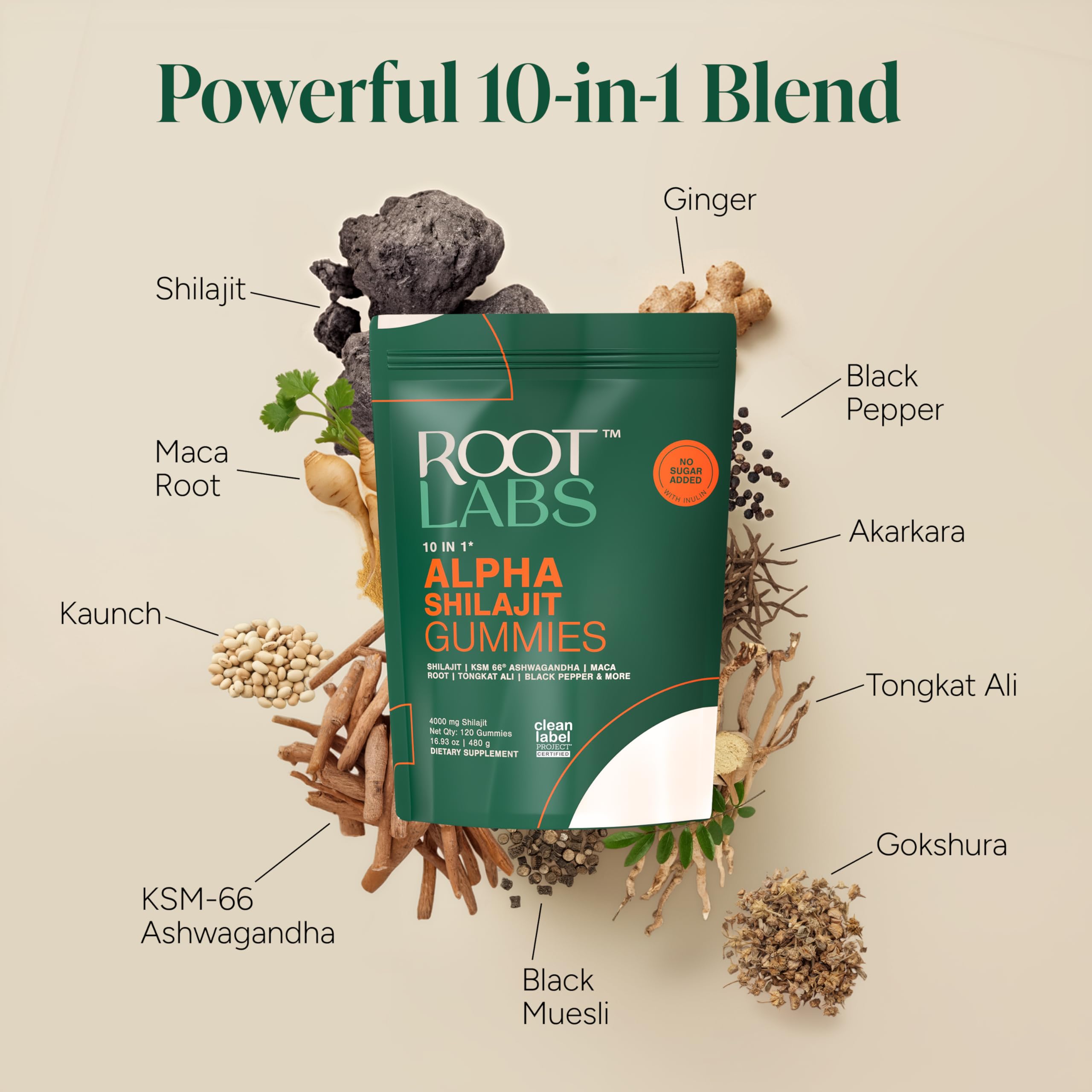 Gummies with Maca Root and Tongkat Ali ingredients close-up