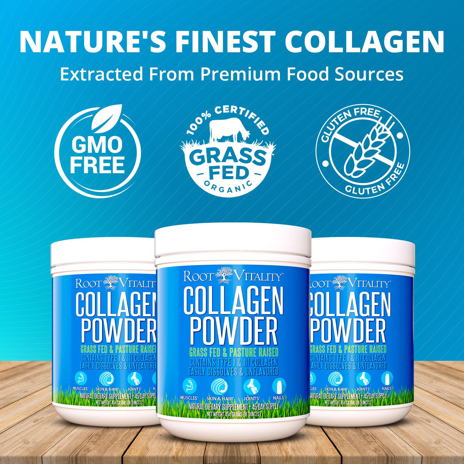 Close-up of ingredients on Root Vitality collagen powder label