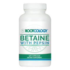 Rootcology Betaine with Pepsin bottle and label – 120 capsules