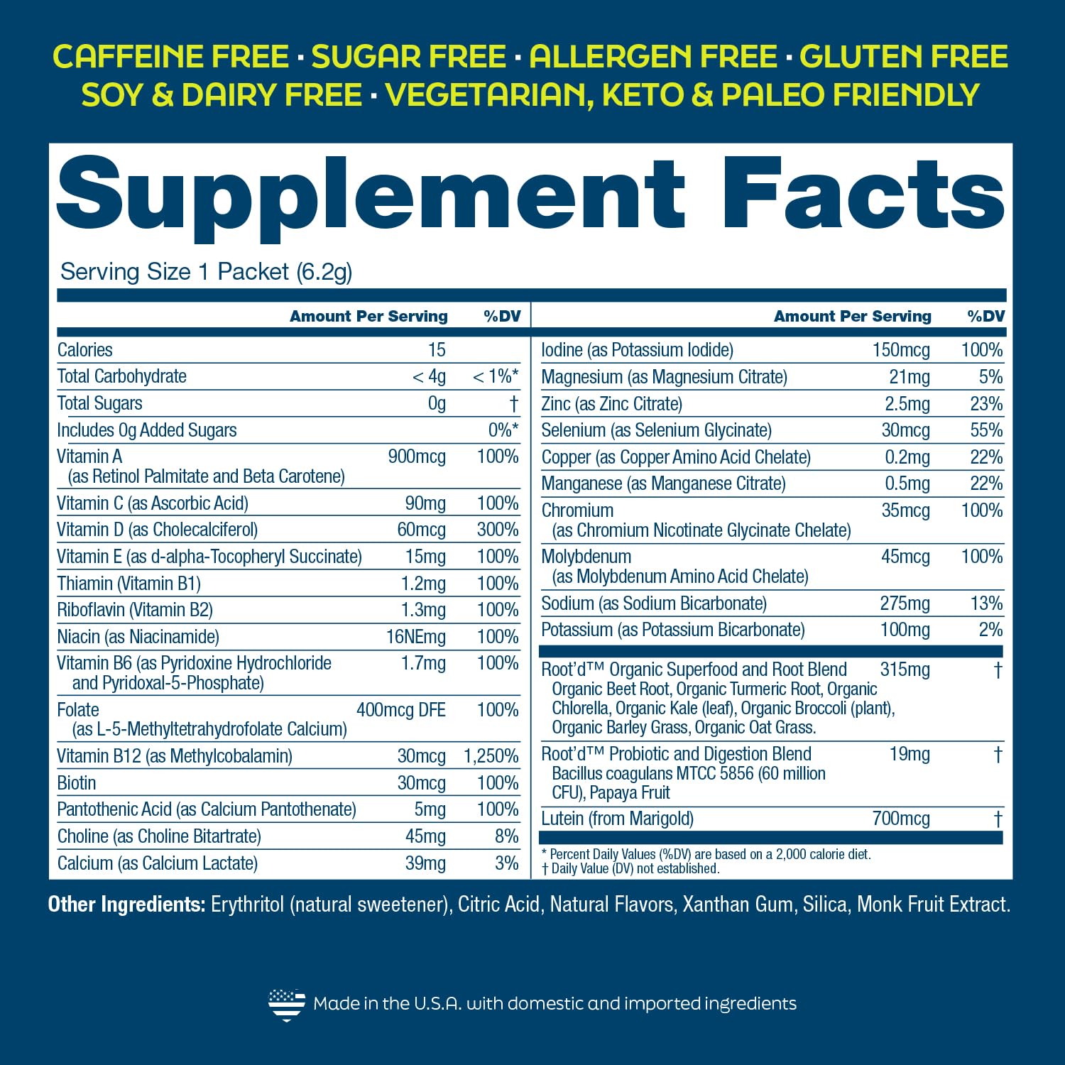 Sugar-free, gluten-free, dairy-free ingredients label