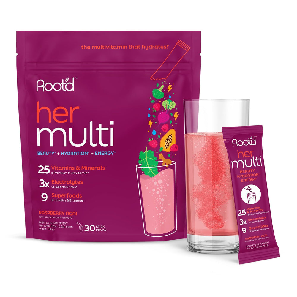 Root'd Women's Multivitamin Powder bottle and scoop