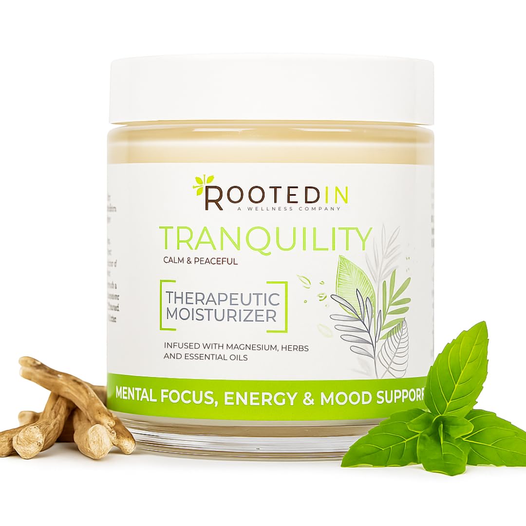 4oz bottle and jar of Rooted In Magnesium Cream with Ashwagandha