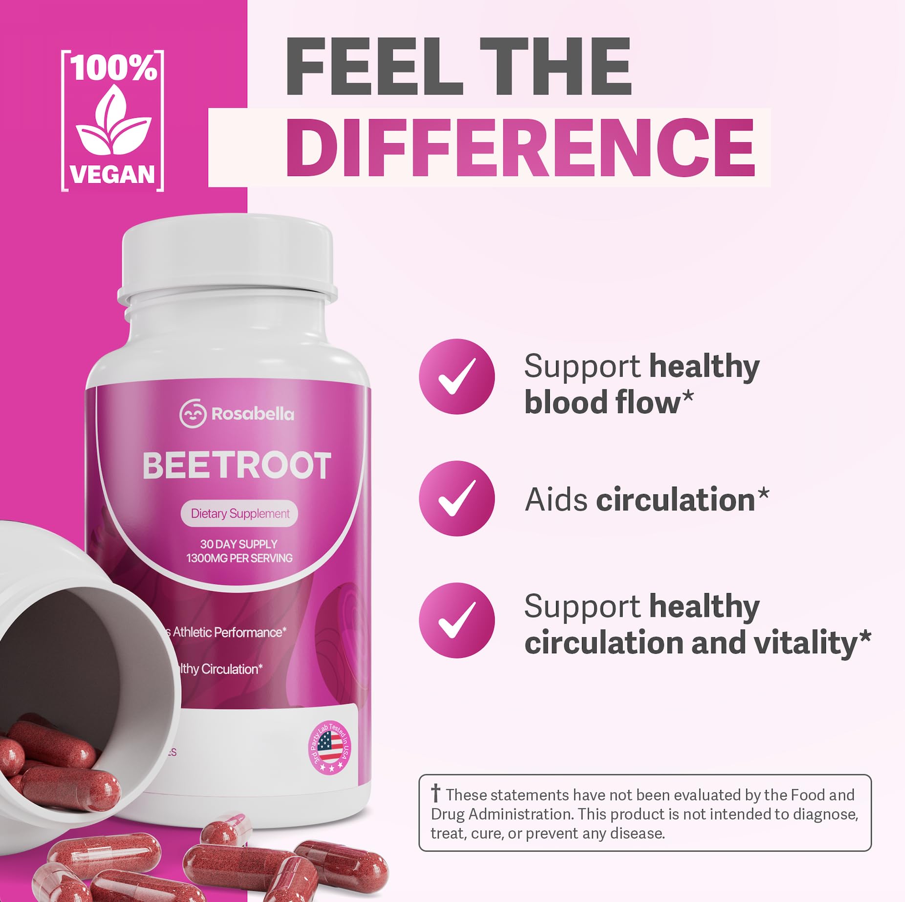 Beet root capsules illustrating benefits for circulation and vitality