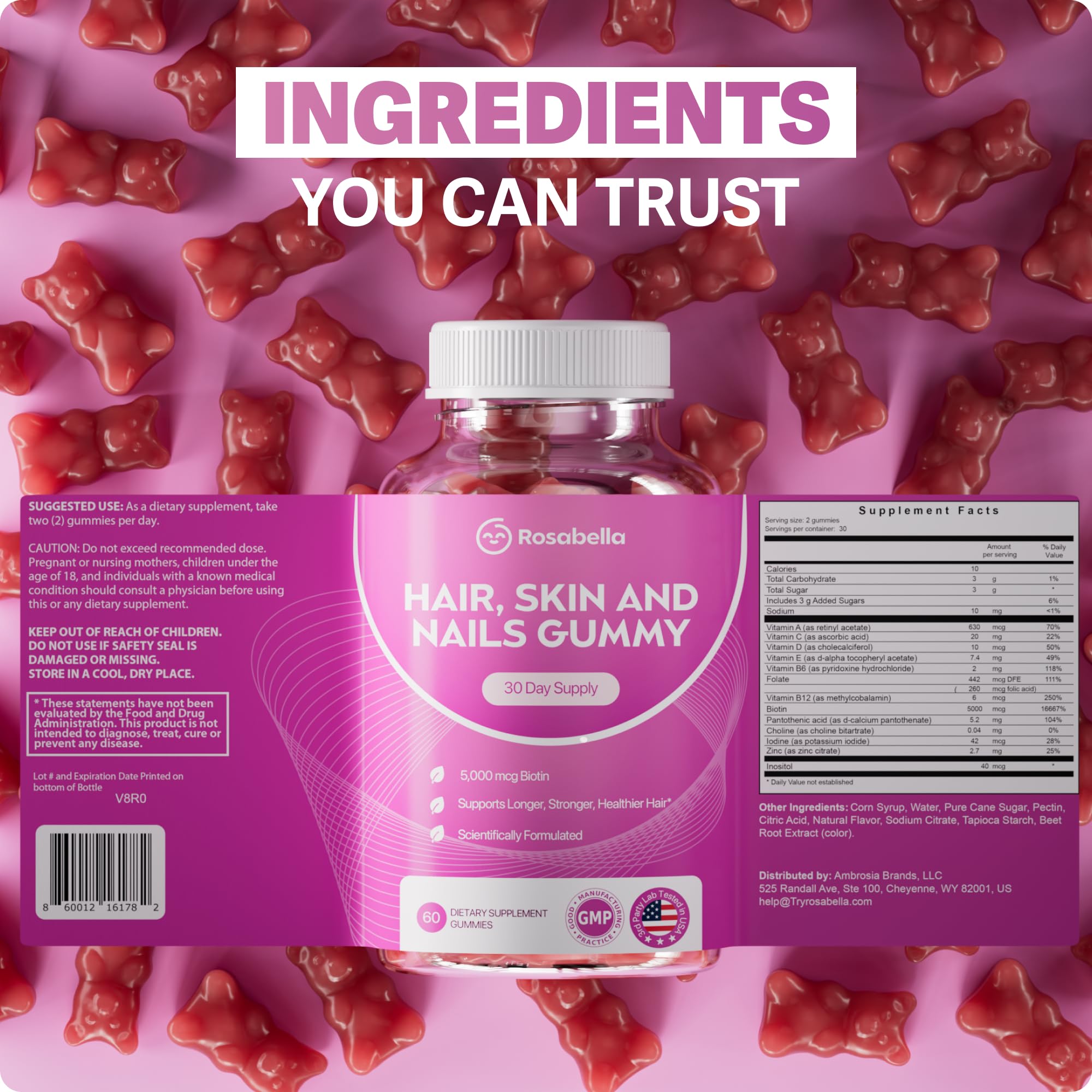 Biotin 5000 mcg per serving icon for Rosabella Gummies