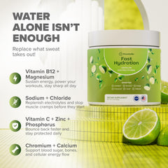 Scoop of Rosabella Lemon Lime electrolyte powder in glass
