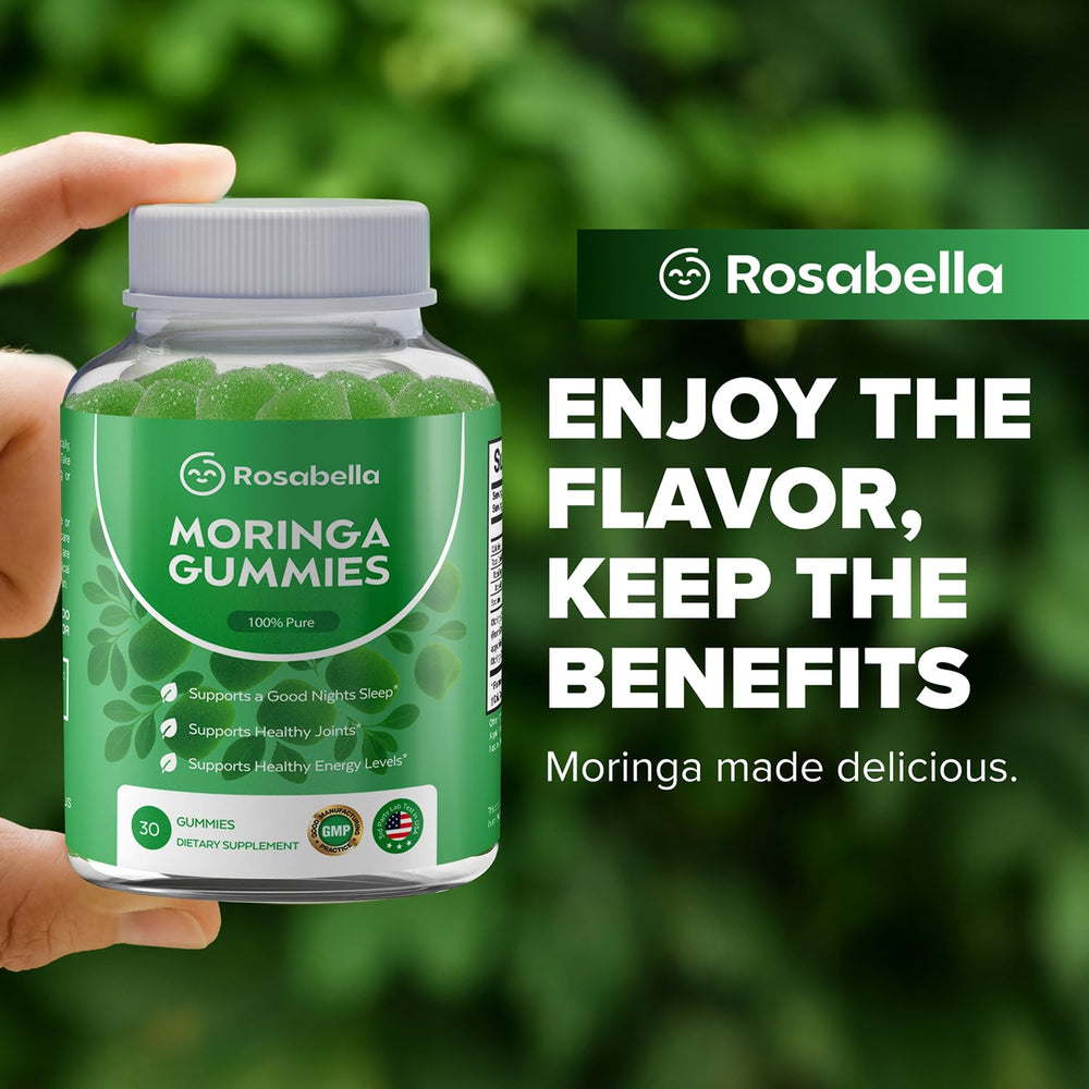 Nutritional facts panel for Rosabella Moringa Gummies