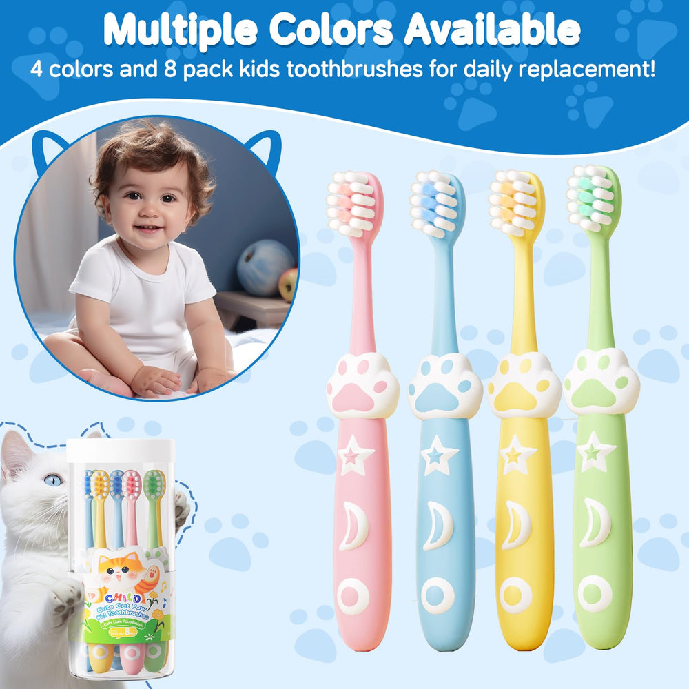Four color variants of RoseFish kids toothbrushes in an 8 pack