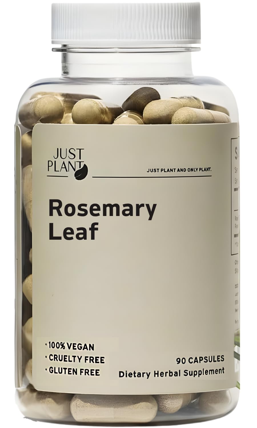 Front of Rosemary Leaf Extract 500mg bottle with 90 vegan capsules