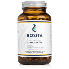 Rosita Extra Virgin Cod Liver Oil Softgels bottle and packaging