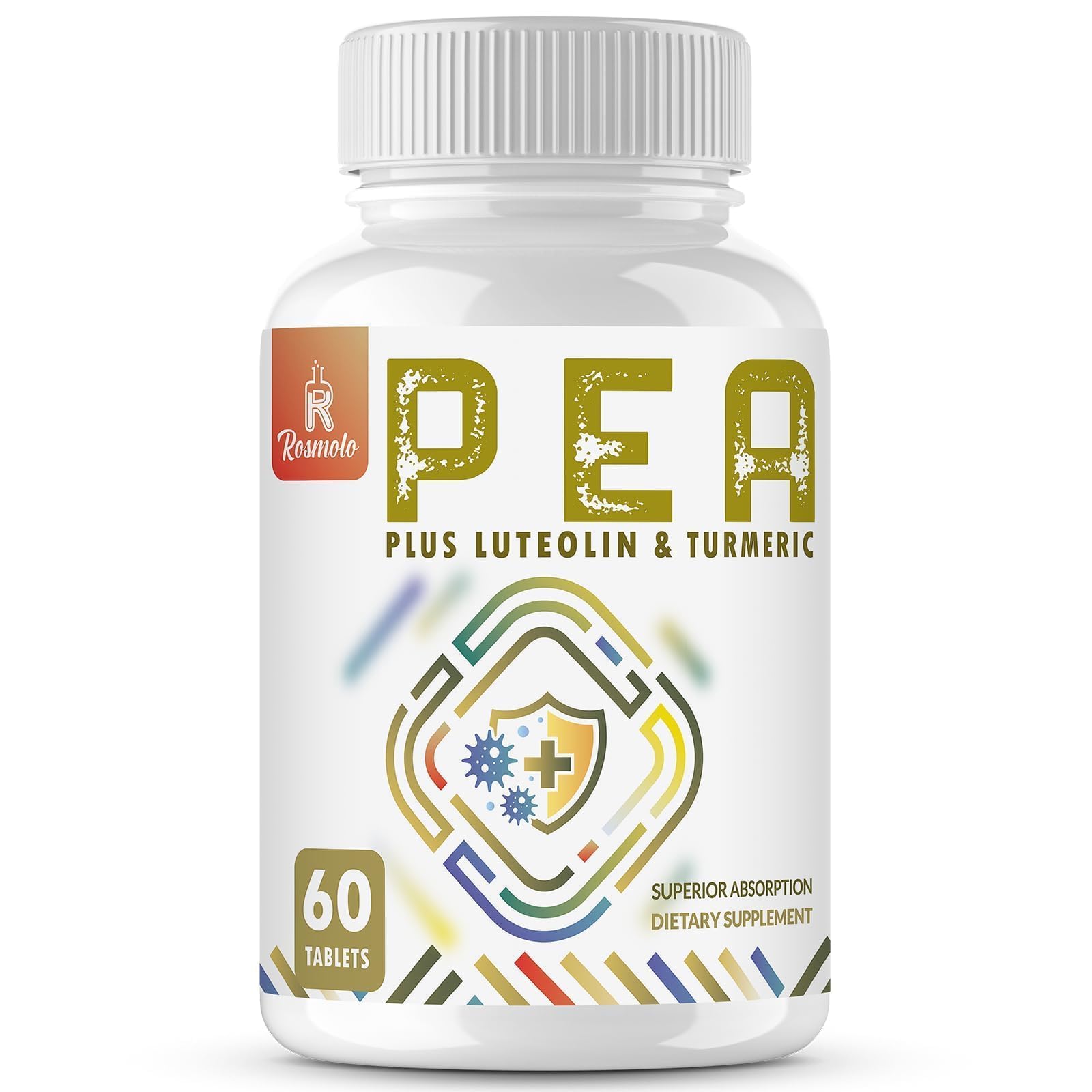 Rosmolo 1500 mg PEA with Luteolin and Turmeric bottle and label