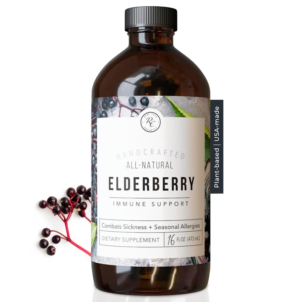 Rowe Casa Organic Elderberry Syrup bottle with label