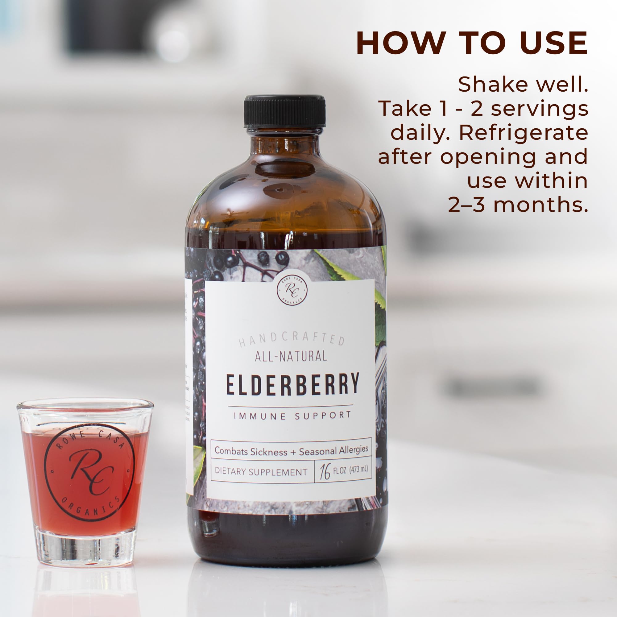 Ingredients featuring organic elderberries, vitamin C, and zinc