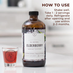 Ingredients featuring organic elderberries, vitamin C, and zinc