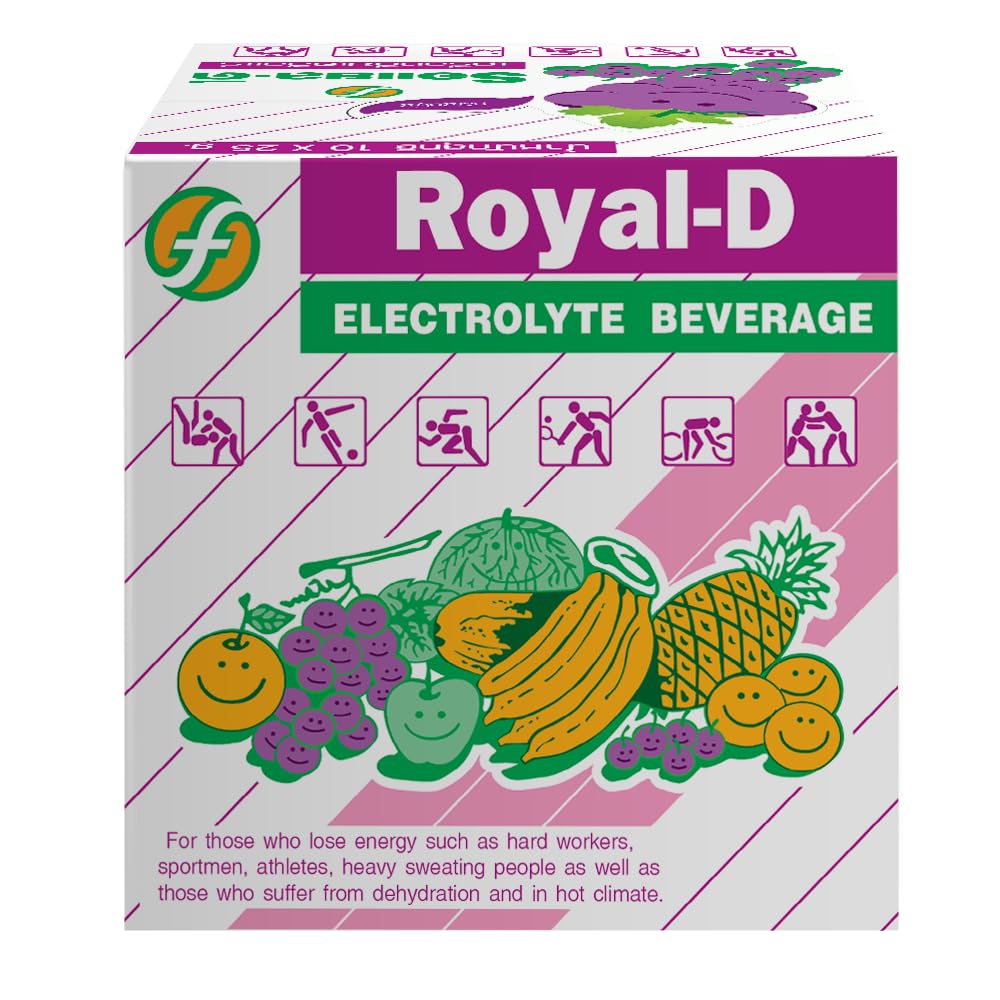 Front view: Royal-D Electrolyte Powder grape flavor 8.8 oz box set (4 boxes)
