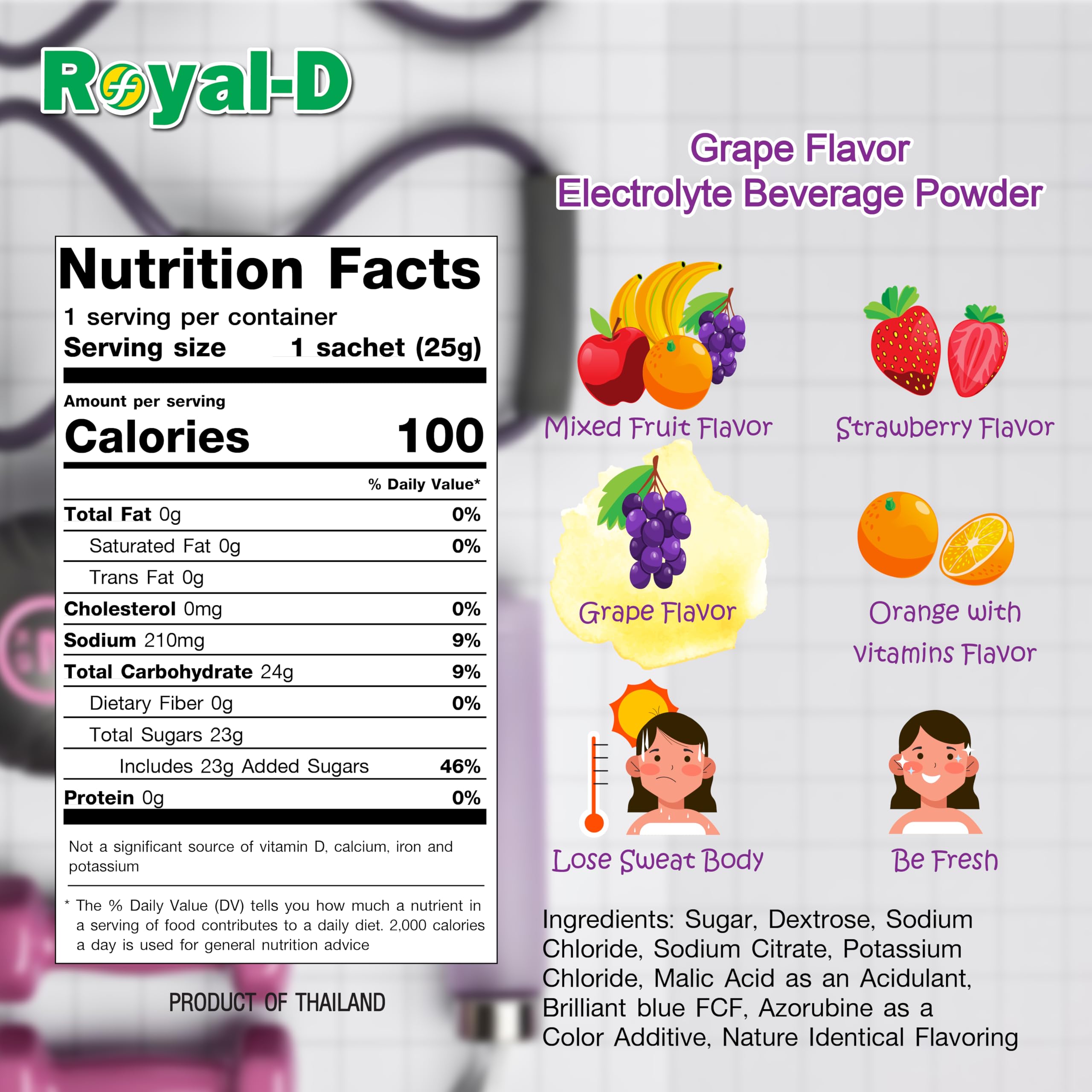 Set of 10 sachets per box for Royal-D Electrolyte Powder grape flavor