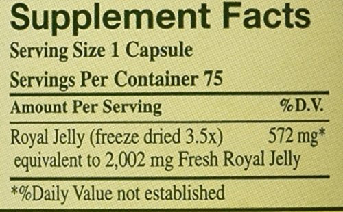 Nutrition facts label for YS Eco Bee Farms Royal Jelly 75 capsules