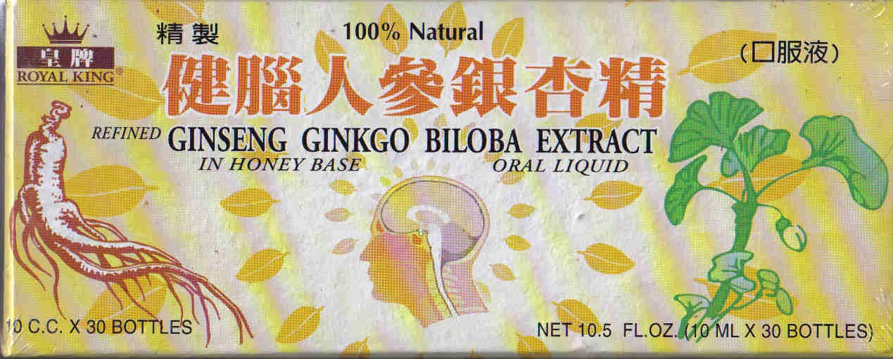 Front view of Royal King Ginseng Ginkgo Biloba Extract Oral Liquid bottle packaging