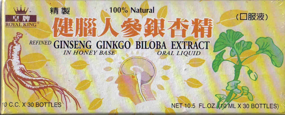 Front view of Royal King Ginseng Ginkgo Biloba Extract Oral Liquid bottle packaging