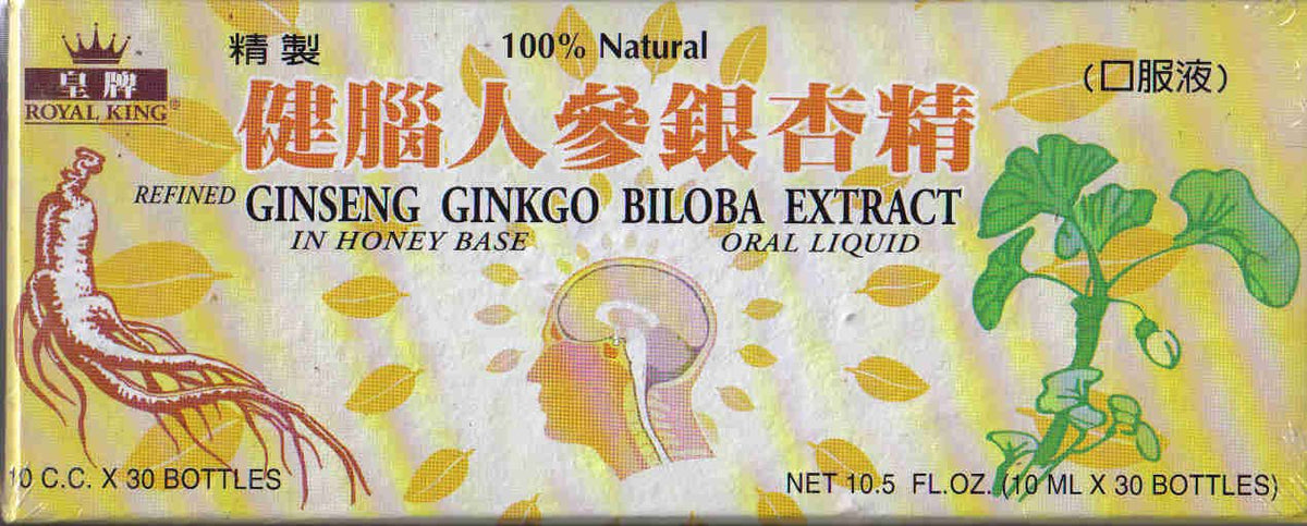 Front view of Royal King Ginseng Ginkgo Biloba Extract Oral Liquid bottle packaging