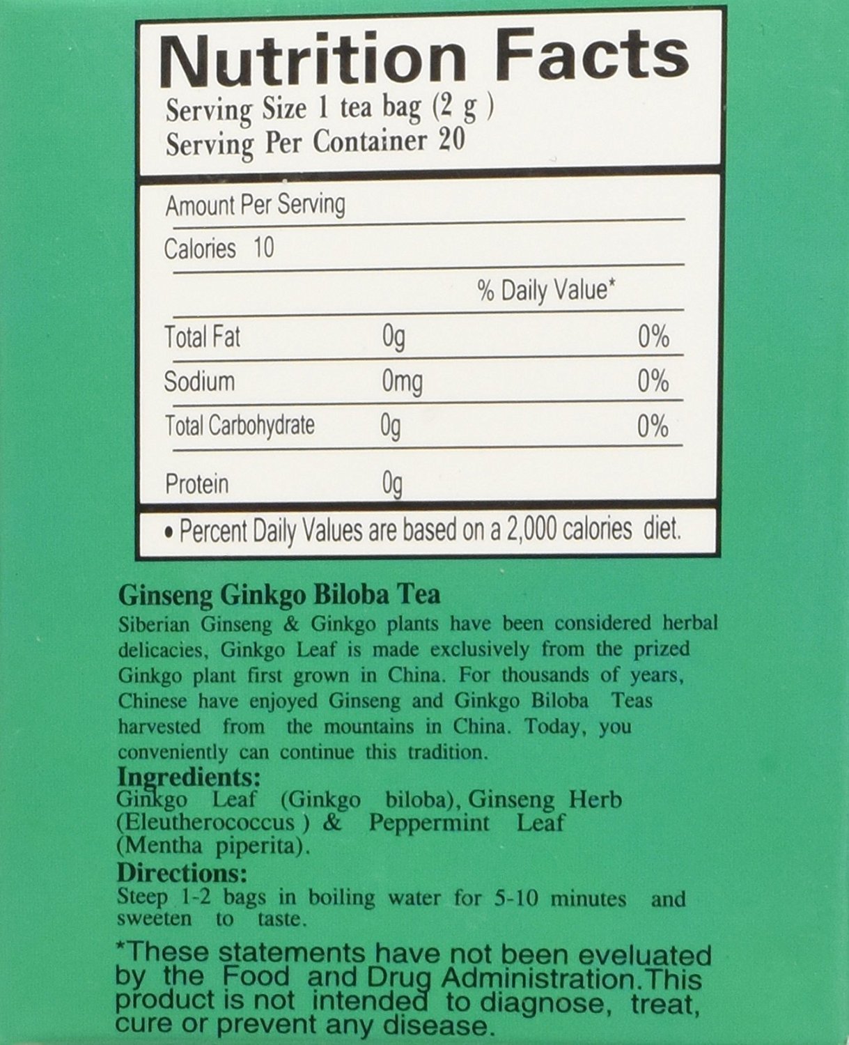 Royal King Ginseng Ginkgo Biloba Extract Oral Liquid bottle back label