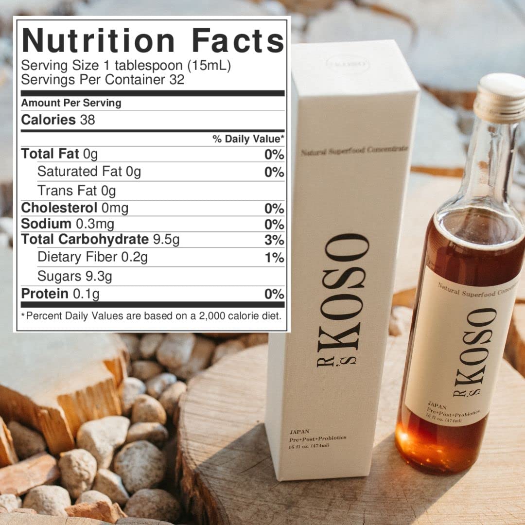 R's KOSO bottle pour shows serving a digestive enzyme drink.