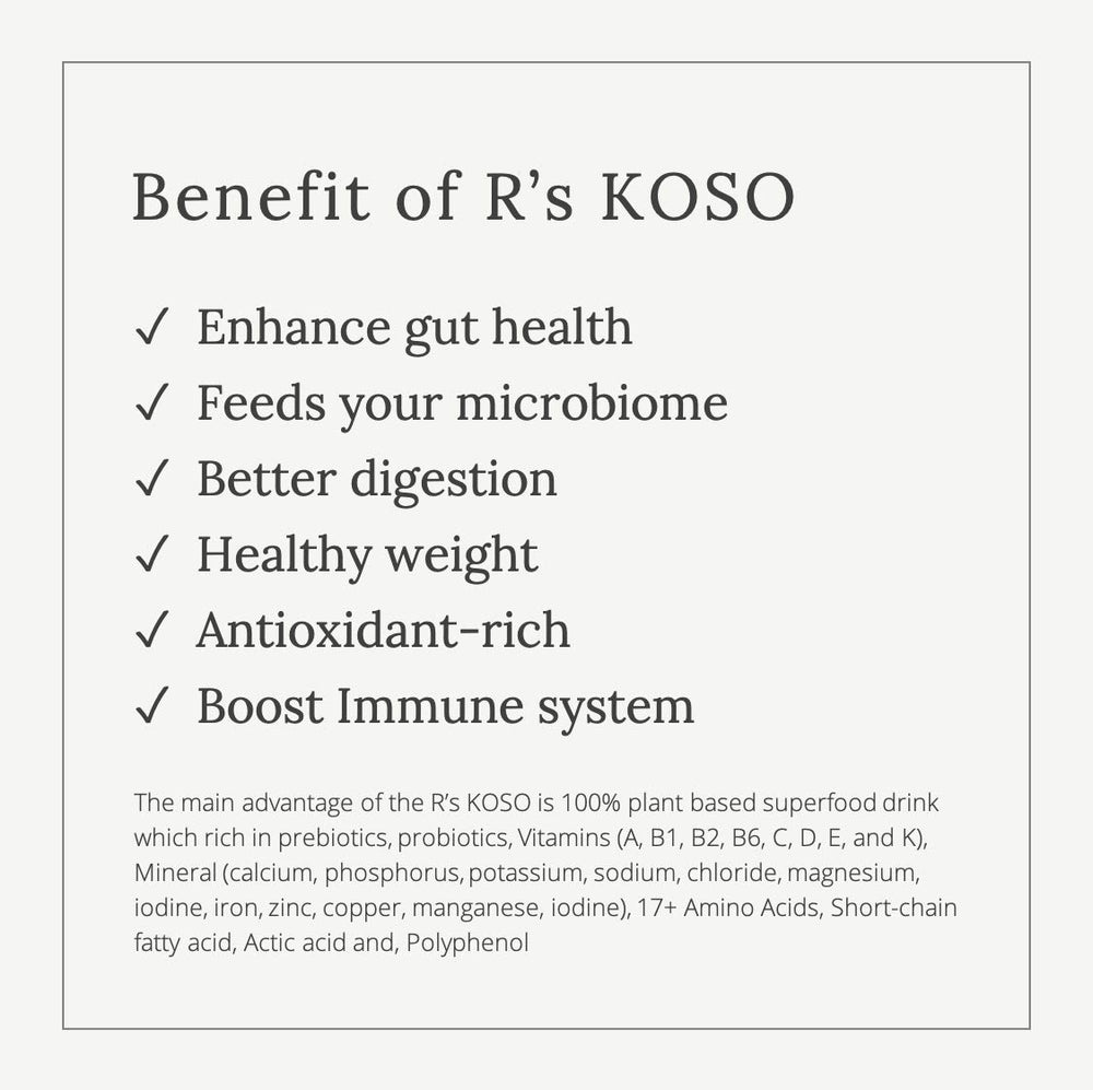 R's KOSO natural ingredients spread emphasizes plant-based wellness.