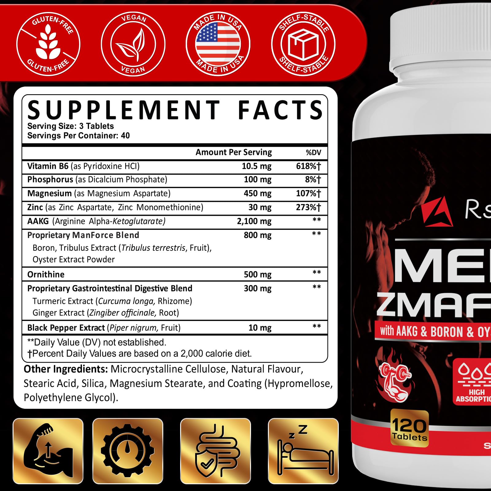 Rsferou ZMAFORCE bottle back shows ingredients and dosage guidance