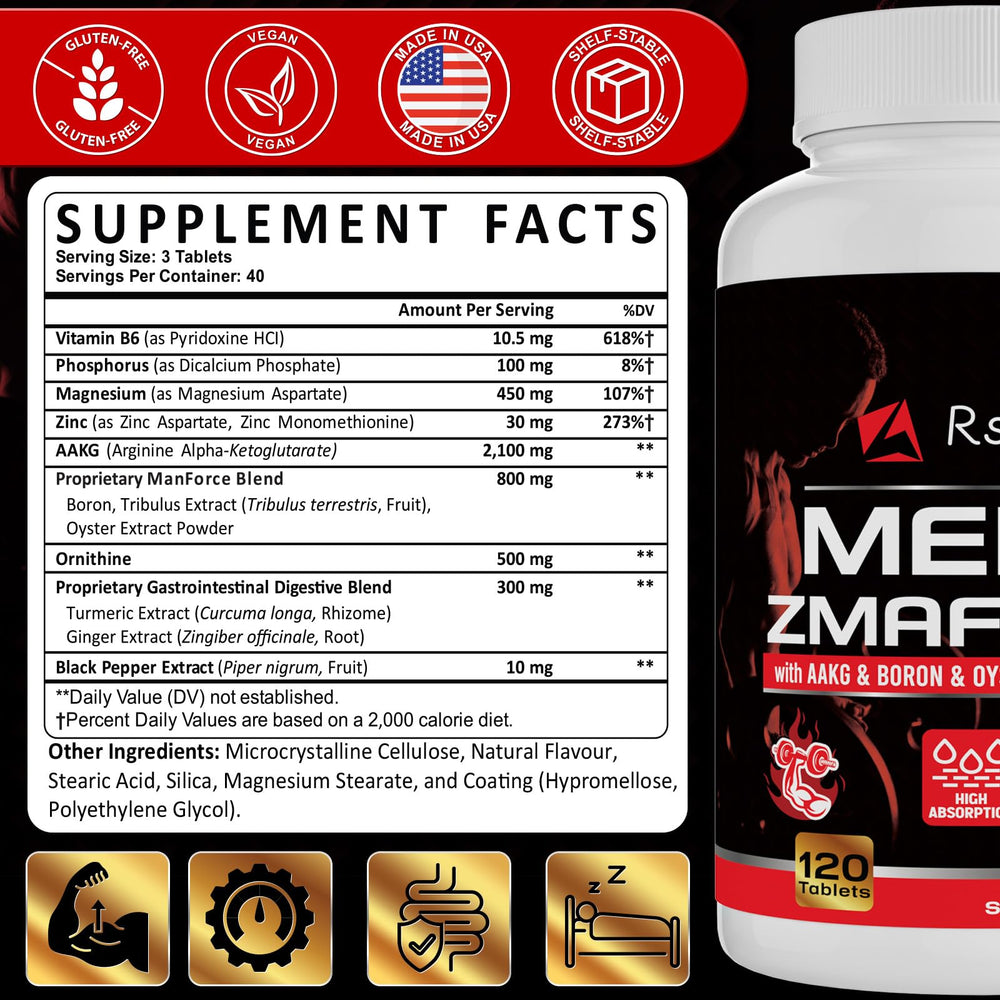 Rsferou ZMAFORCE bottle back shows ingredients and dosage guidance