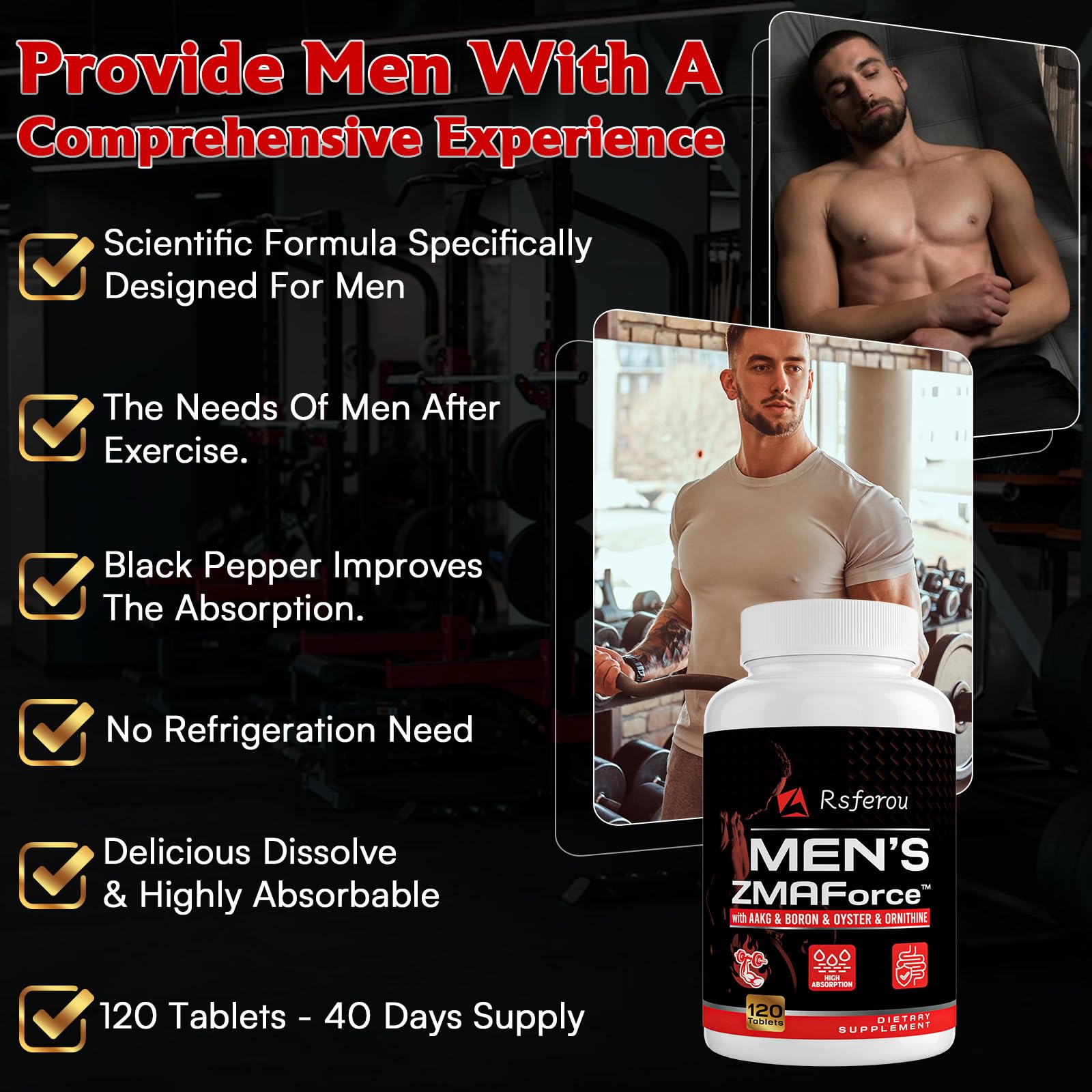 Rsferou ZMAFORCE ingredients graphic highlighting zinc, magnesium, AAKG and tribulus