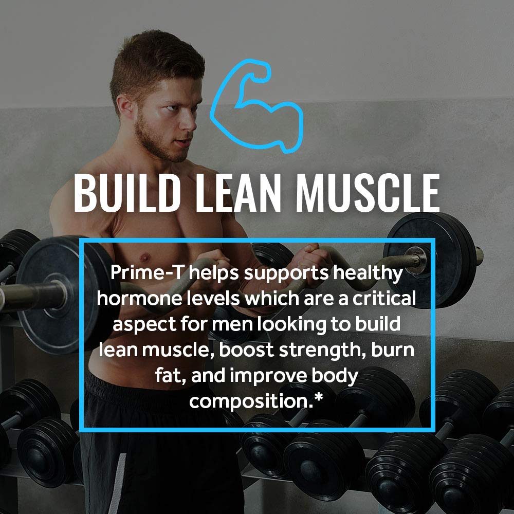 Athlete lifting weights with Prime T bottle nearby